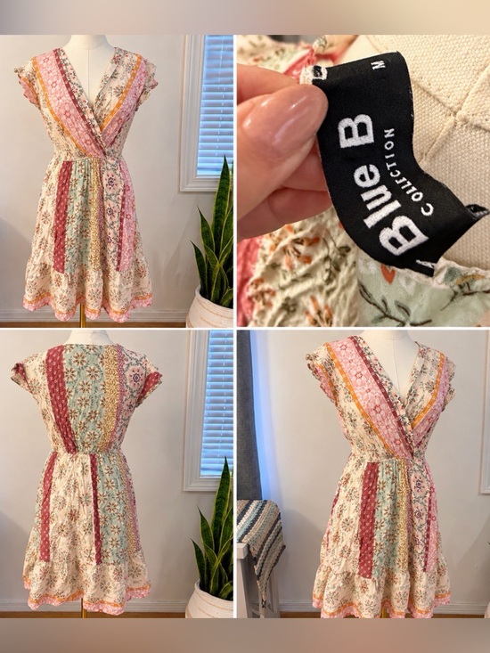 blue b Dresses & Skirts - Blue B Collection Boho Floral Patchwork Mini Dress Size M